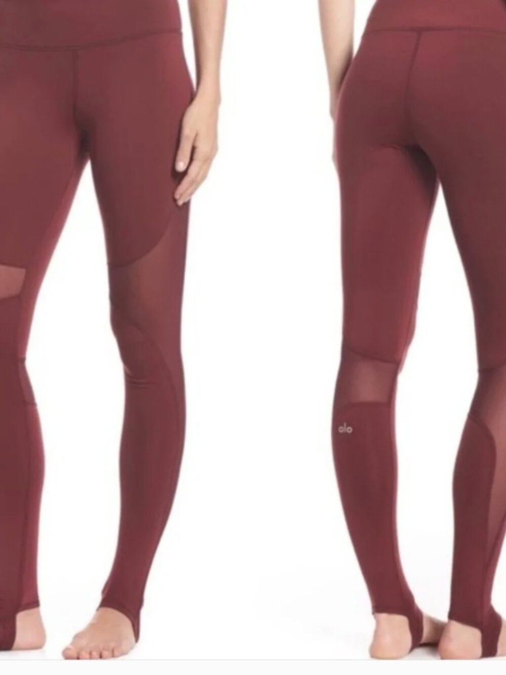 ALO Yoga Coast Women's Black Cherry Mesh Panel Stirrups Leggings medium